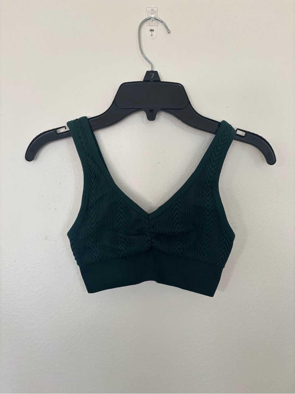 aerie comfy Deep Green Ribbed V-Neck Bralette XS no padding, yoga,workout, sleep